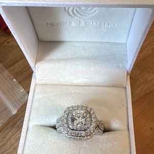 Diamond Halo Engagement Ring - Silver Tone